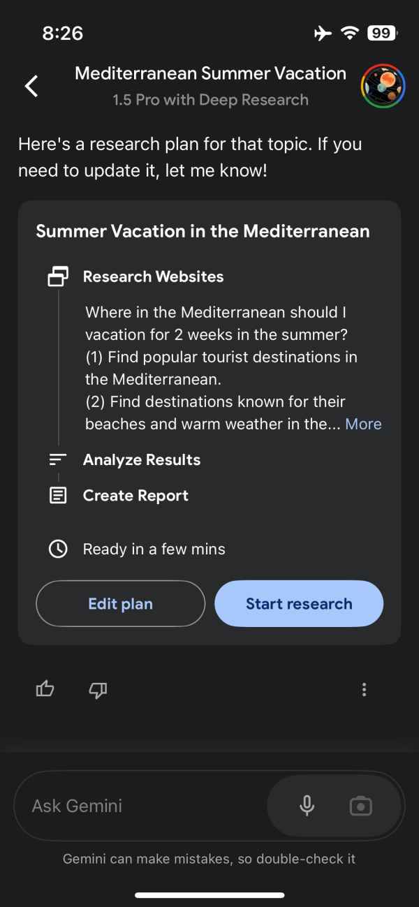Gemini Deep Research iPhone