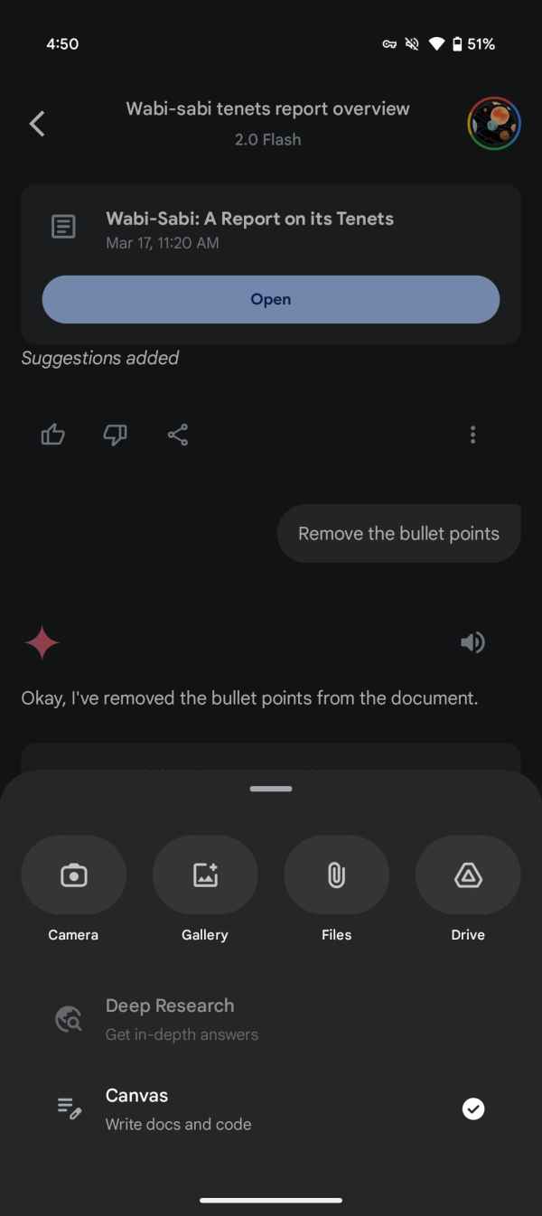 Gemini app plus menu redesign