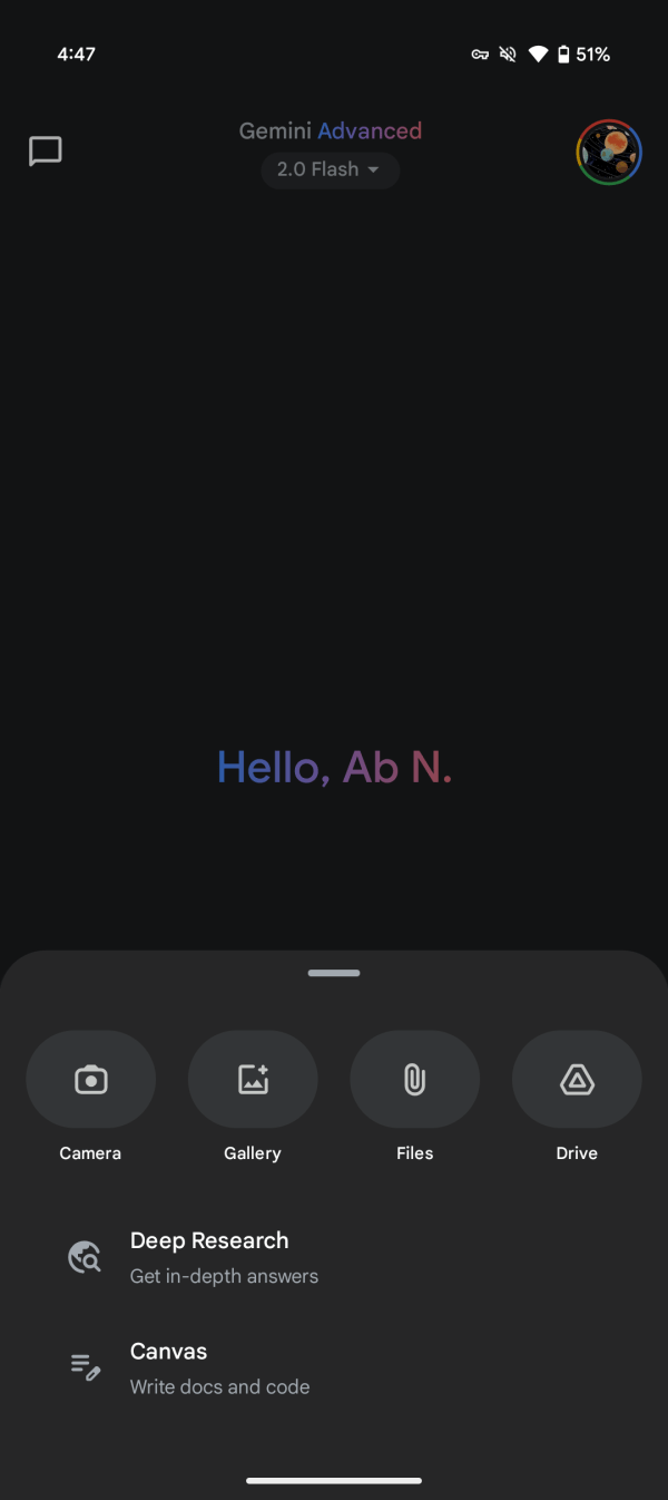 Gemini app plus menu redesign