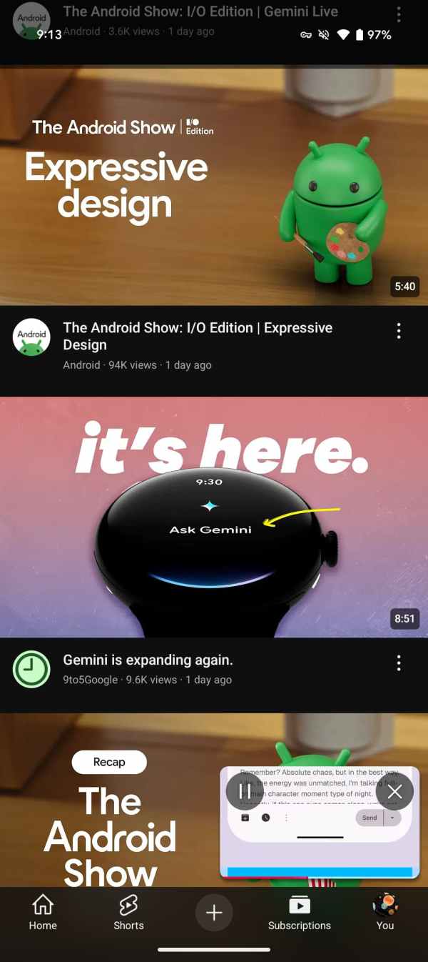 YouTube miniplayer update