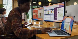 M4 MacBook Air reviews | Apple photo of the machine hooked up to two external monitors