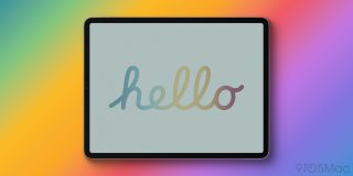 iPad with a matte display displays Apple's cursive hello message