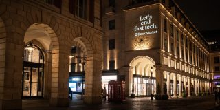 Back Market calls for end to fast tech, projected onto London's flagship Apple Store (shown)