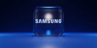 Apple chip rumor helps Samsung hit $1T valuation | The image shows a glass 3D representation of the Samsung name