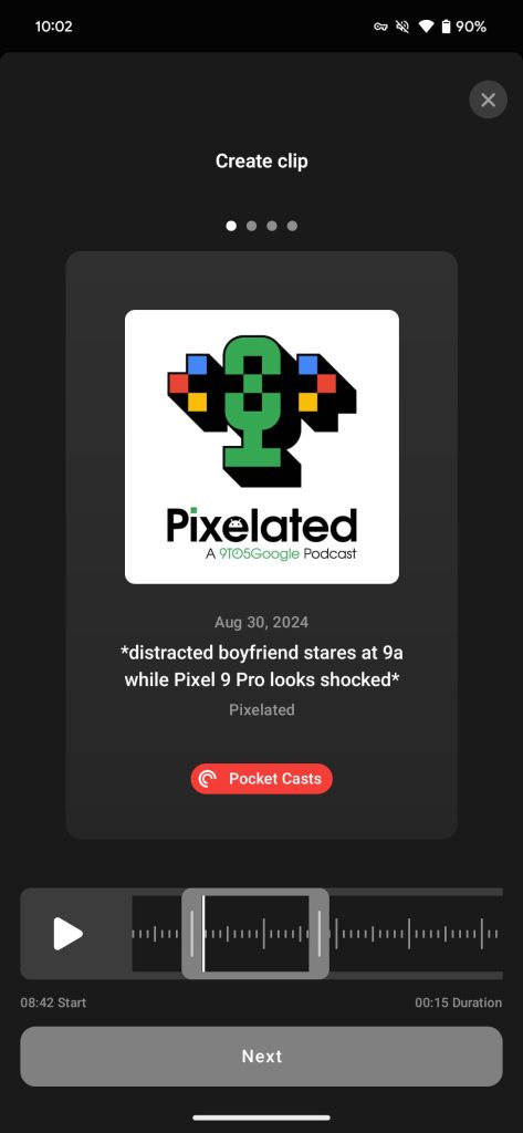 Pocket Casts share clip