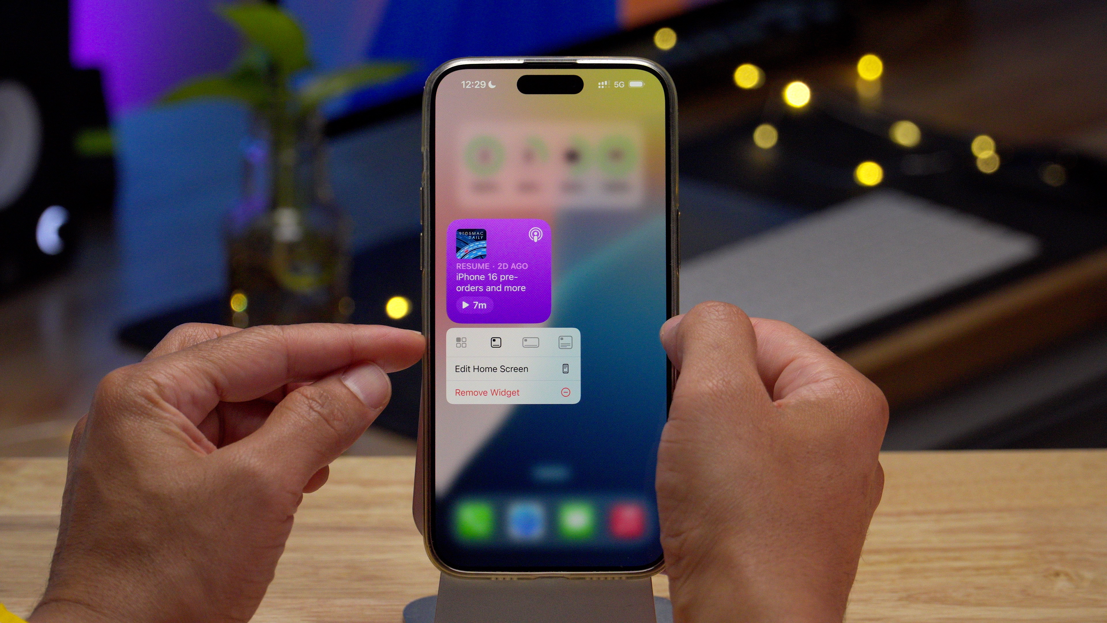 iOS 18 Resize widget quick actions long press