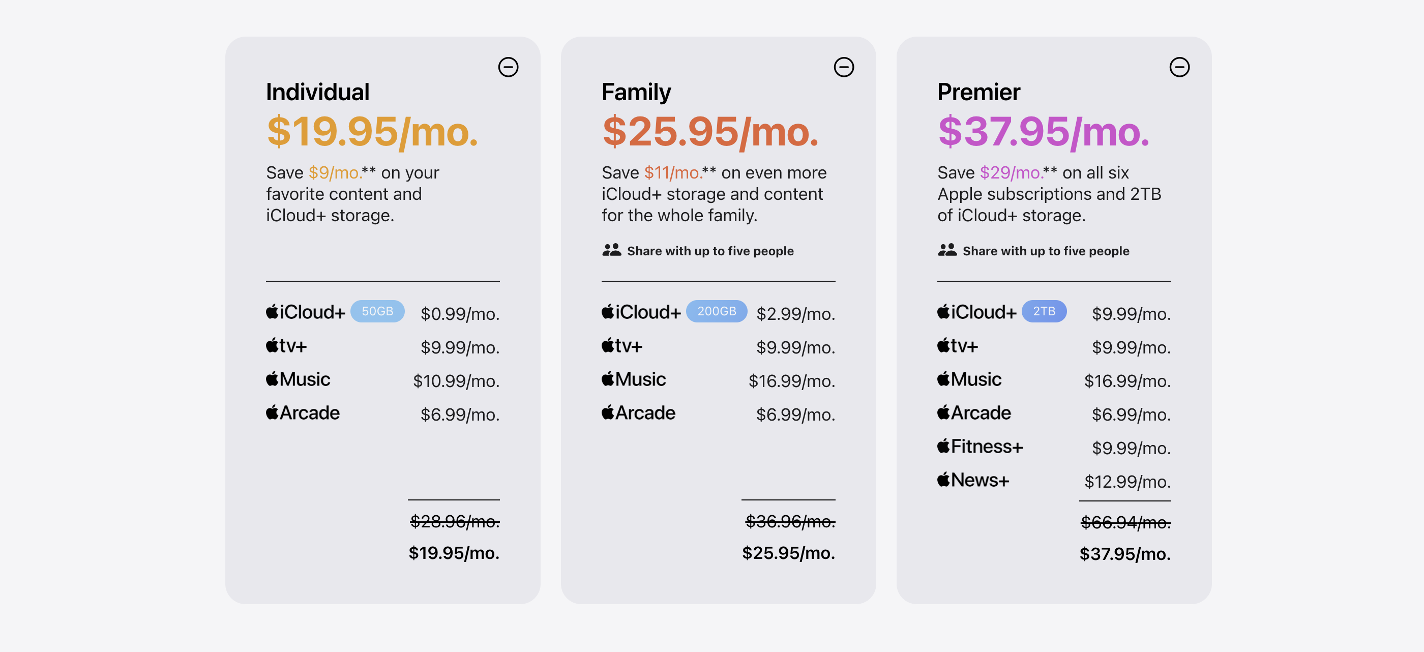 Apple One subscription pricing screenshot