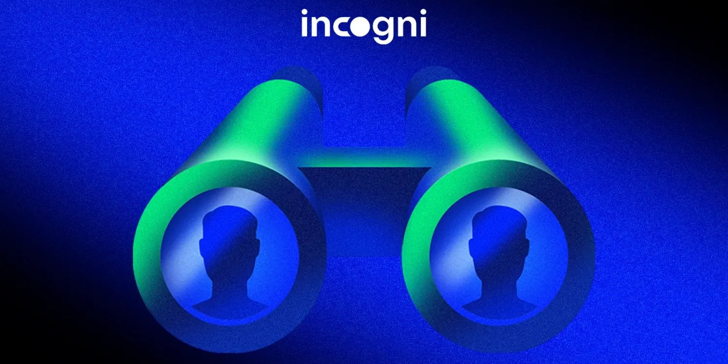 Incogni protects the personal data of you and your family | Graphic shows a pair of binoculars looking at a person plus the Incogni logo