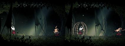 A screenshot comparison showing the runback to the Savage Beastfly. The ant warrior is asleep on the left screenshot. On the right, the trap is activated with hornet inside, and the warrior is awake,