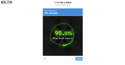 I Am Not A Robot circle drawing accuracy puzzle.