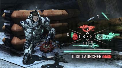 Sam Gideon is crouched behind cover, smoking a cig. He has a disk launcher equipped and had one cigarette left.