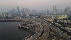 A drone view of the construction work of the upcoming coastal road in Mumbai, India, March 7, 2024.
