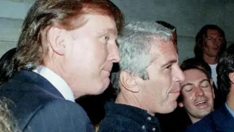 House Oversight Committee Democrats/Reuters A historical photo of Donald Trump and Jeffrey Epstein together at an event