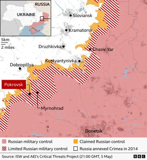 Map showing front line in eastern Ukraine