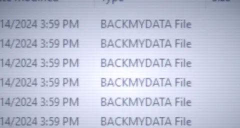 A screenshot of many computer files with BACKMYDATA as the filename