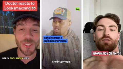 Supplied: drmichaelsays/ therealbenhurst/ brashnutrition Screenshots of content creators Dr Michael Mrozinski, Ben Hurst, and James Brash, subtitled with their commentary on masculinity influencers.