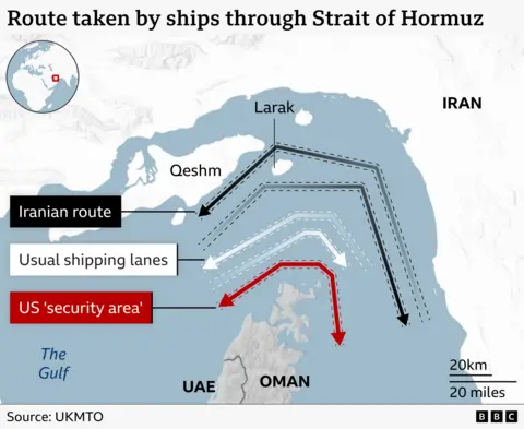 Route taken by ships through Strait of Hormuz