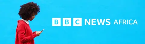Getty Images/BBC A woman looking at her mobile phone and the graphic BBC News Africa