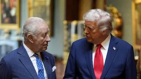 Reuters King Charles III (left) with US President Donald Trump at Windsor Castle, Berkshire, before formally bidding farewell to the president on day two of their state visit to the UK, September 18, 2025