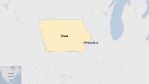 Map showing the location of Muscatine, Iowa.