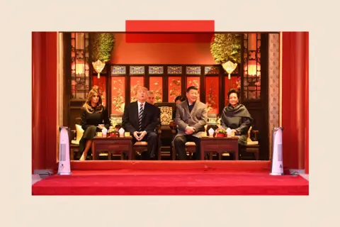 AFP via Getty Images Melania Trump and Donald with Xi Jinping and his wife Peng Liyuan in the Forbidden City in 2017