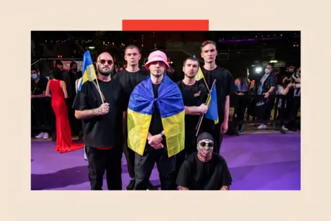 WireImage Ukraine representatives and members of Kalush Orchestra attends the red carpet of the Eurovision party "Eurovision PreParty" at Sala La Riviera 