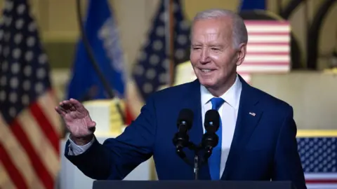 Getty Images US President Joe Biden speaks to guests during an event at Gateway Technical College.