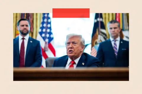 Bloomberg via Getty Images US Vice President JD Vance, from left, President Donald Trump, and Pete Hegseth, US secretary of defense, during an executive order signing in the Oval Office of the White House in Washington
