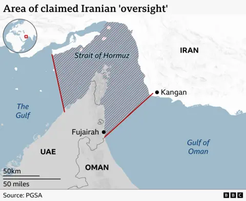 A map showing the area of claimed Iranian "oversight" 