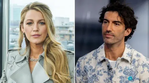 BBC/Getty Images A picture of Blake Lively alongside a picture of Justin Baldoni