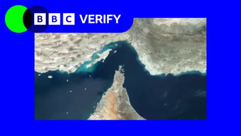 Getty Images A satellite image of the Strait of Hormuz with BBC Verify branding