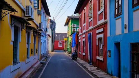Getty Images Colourful homes in the Fontainhas district in Goa which was a former Portuguese colony. 