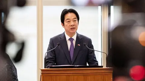 Getty Images Lai Ching-te, Taiwan's president, speaks during a news conference 