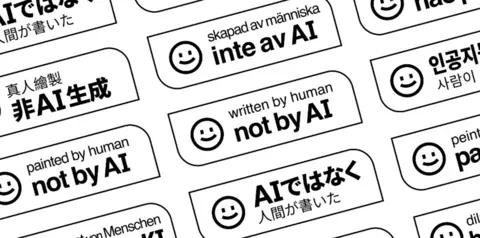 Not By AI 'Not by AI' stamps seen in different langauges