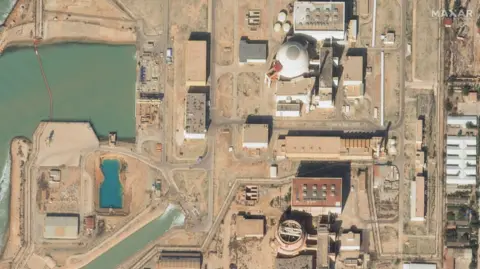 Reuters Satellite image from April 2025 shows various buildings from the Bushehr nuclear plant