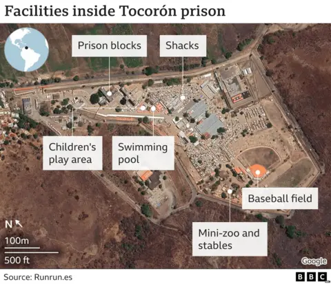 Map showing facilities of Tocoron prison. 