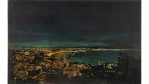 DAG A panoramic night view of the queen's necklace in Mumbai as seen from Malabar Hill. Painting by an unidentified artist. 
