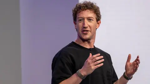 Getty Images Meta chairman and chief executive Mark Zuckerberg wearing a black t-shirt