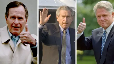Getty Images A composite image of US presidents George Bush Snr, George W Bush and Bill Clinton