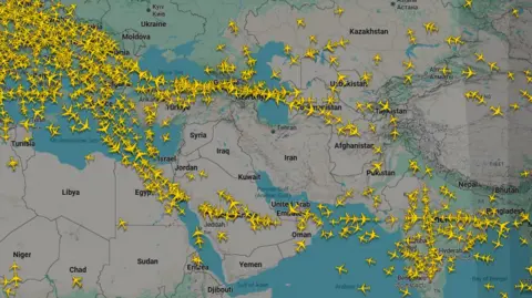FlightRadar24 Air traffic reduced over Iran