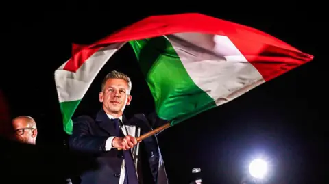 SOPA Images/LightRocket via Getty Images A man in the dark waves a red white and green flag 