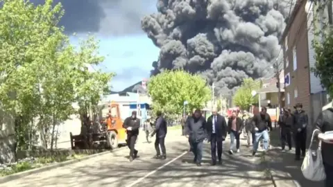 Veniamin Kondratyev / Reuters Smoke rises following a Ukrainian drone attack on an oil refinery in Tuapse, southern Russia. Photo: 28 April 2026