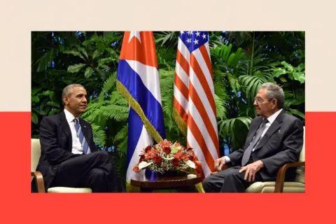 AFP via Getty Images Barack Obama (L) and Cuban President Raul Castro meet at the Revolution Palace in Havana 