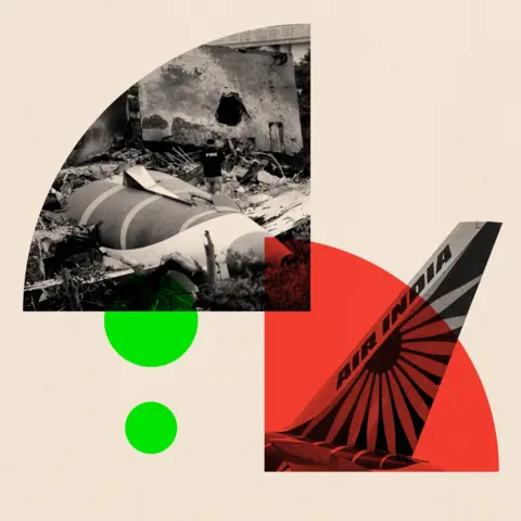 BBC A montage image showing a fire officer standing next to the crashed Air India Boeing 787-8 Dreamliner aircraft, and an An Air India aircraft image