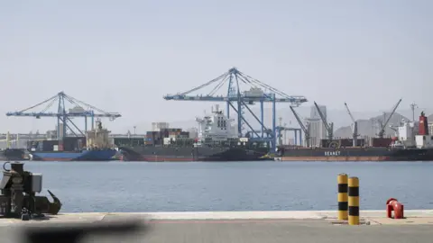 EPA A handout photo made available by the UAE Presidential Court shows a general view of the Port of Fujairah.