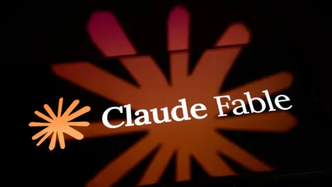 NurPhoto via Getty Images Claude Fable Anthropic logo.