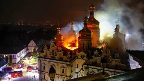 Reuters Flames engulf the Kyiv Pechersk Lavra monastery in Ukraine following a major Russian strike
