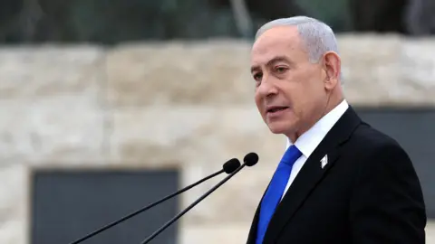 Reuters Israel’s Prime Minister Benjamin Netanyahu speaks during a ceremony commemorating Israel’s Remembrance Day for fallen soldiers at the Military Cemetery on Mount Herzl in Jerusalem.
