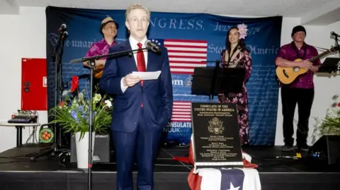 EPA US Ambassador to Denmark Kenneth A. Howery speaks during the opening of the US consulate in Nuuk, Greenland