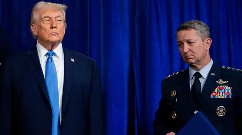 Getty Images US President Donald Trump and General Dan Caine in January following the operation to capture Nicolas Maduro. 